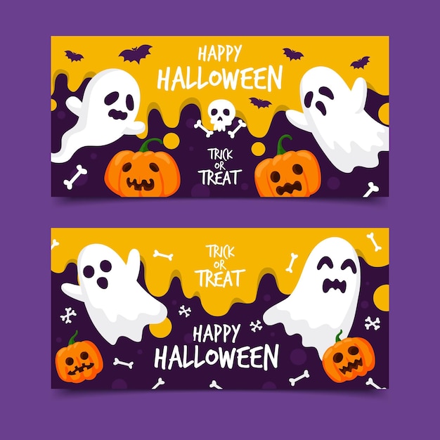 無料ベクター フラットなデザインのハロウィンバナーセット