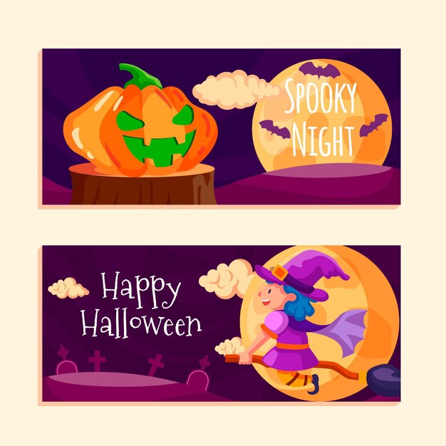 Modello di banner halloween design piatto