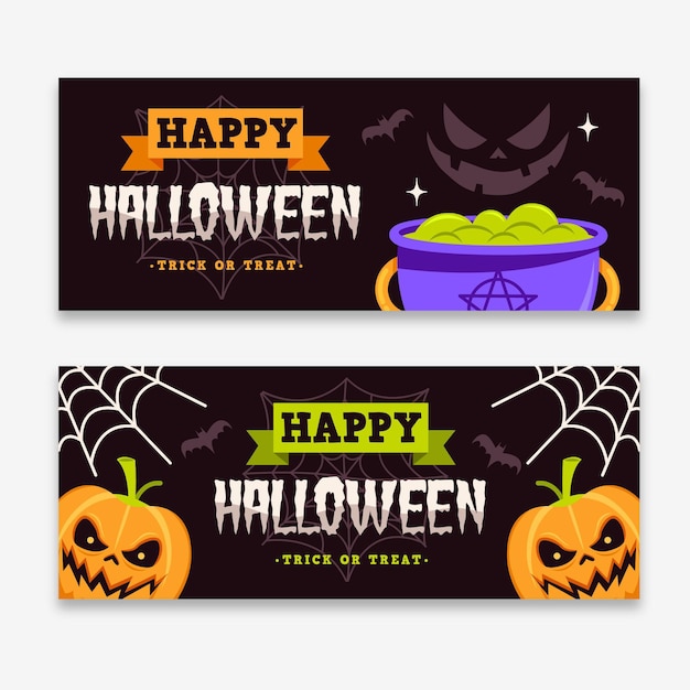 Vettore gratuito modello di banner di halloween design piatto