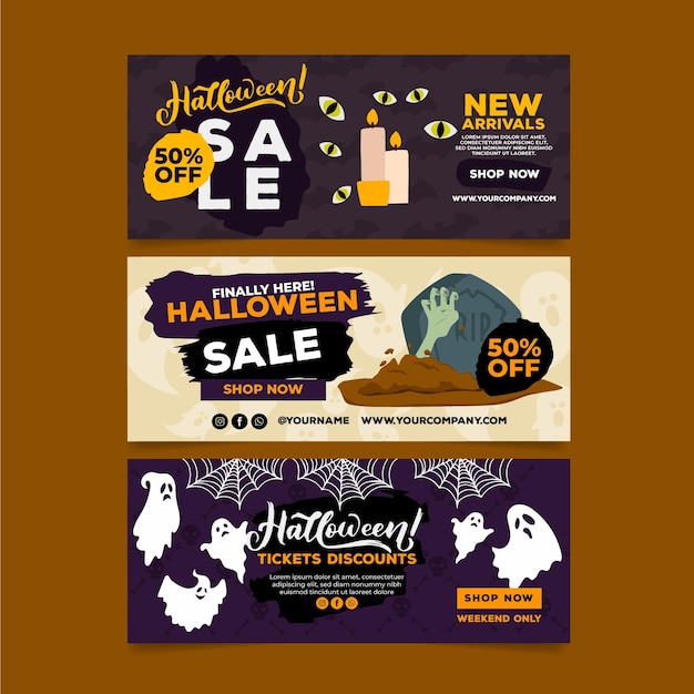 Flat design halloween banners template