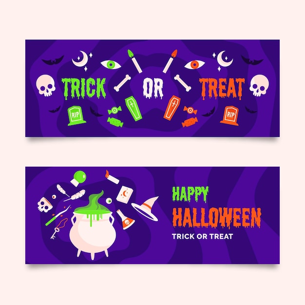 Flat design halloween banners template