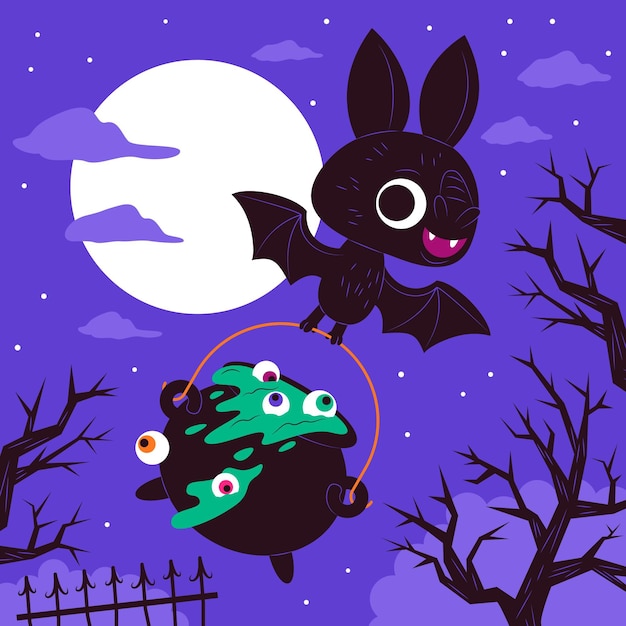 Volo del pipistrello di halloween di design piatto