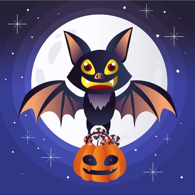 Vettore gratuito pipistrello di halloween design piatto con caramelle