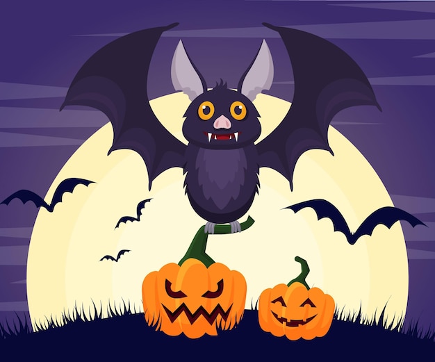 Pipistrello di halloween design piatto