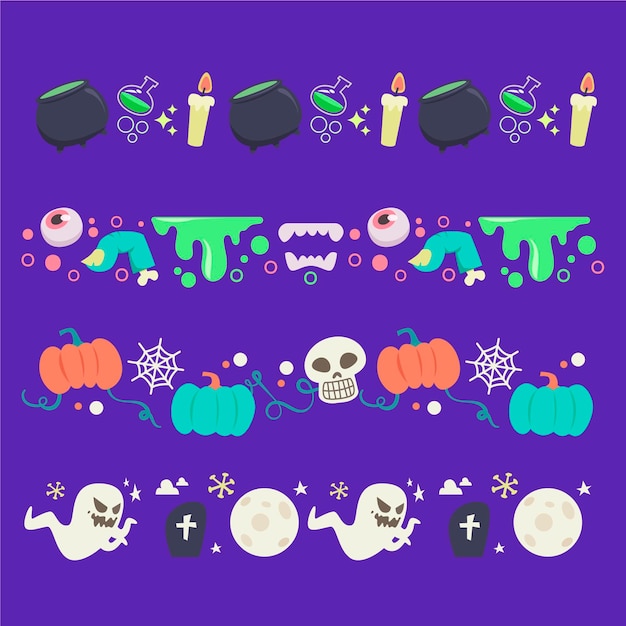 Collezione di bordi di halloween design piatto