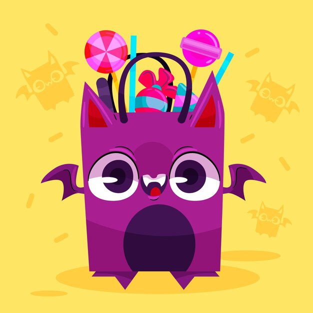 Free vector flat design halloween candy bag