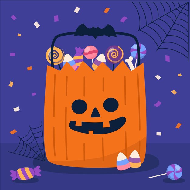 Плоский дизайн сумка для конфет на хэллоуин