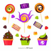 Бесплатное векторное изображение Плоский дизайн коллекции конфет хэллоуин
