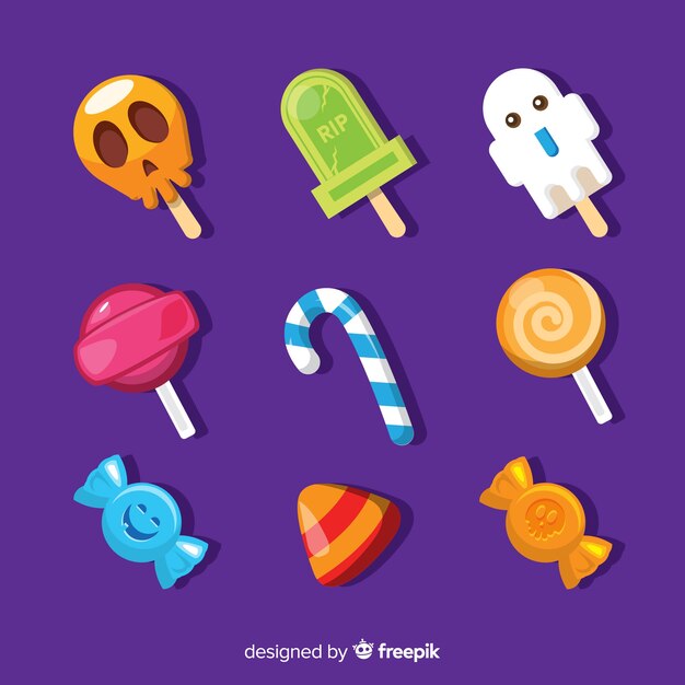 Flat design halloween candy collection