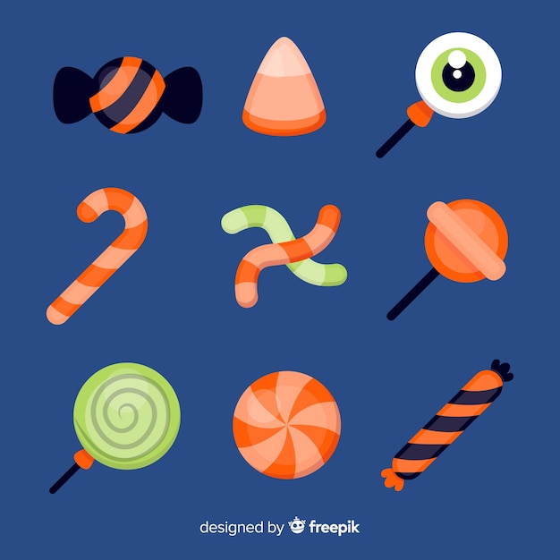 Free vector flat design halloween candy collection