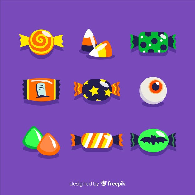 Flat design of halloween candy collection