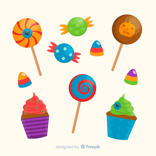 Free vector flat design of halloween candy collection