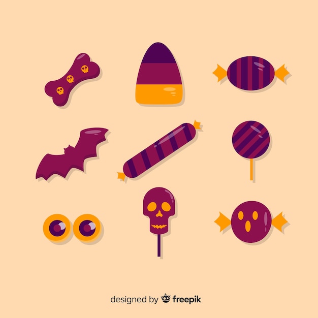 Flat design of halloween candy collection