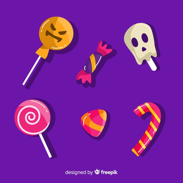 Free vector flat design of halloween candy collection