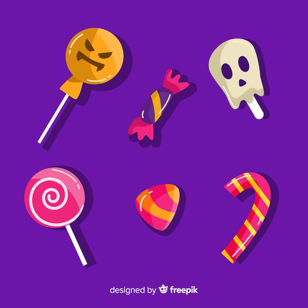 Flat design of halloween candy collection