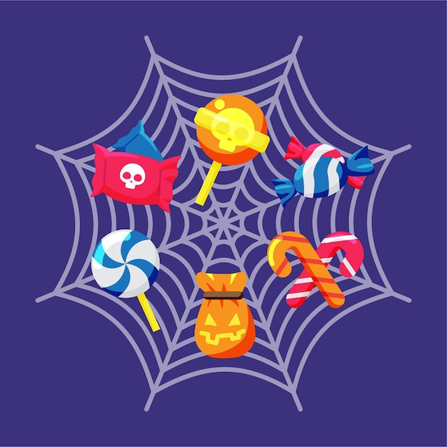 Vettore gratuito collezione di caramelle di halloween design piatto