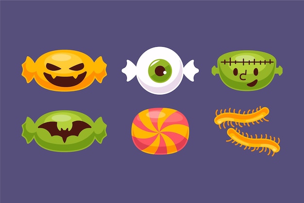 Flat design halloween candy collection