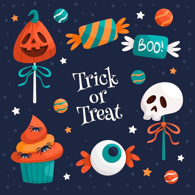 Vettore gratuito collezione di caramelle di halloween design piatto