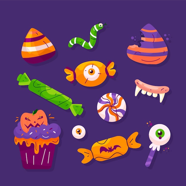 Free vector flat design halloween candy collection