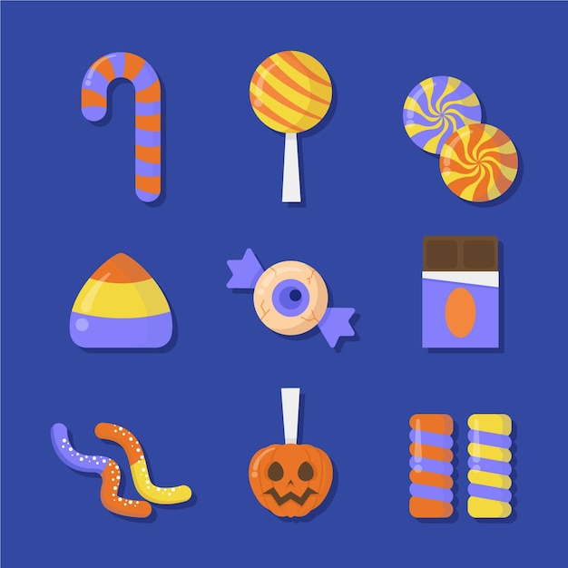 Flat design halloween candy collection