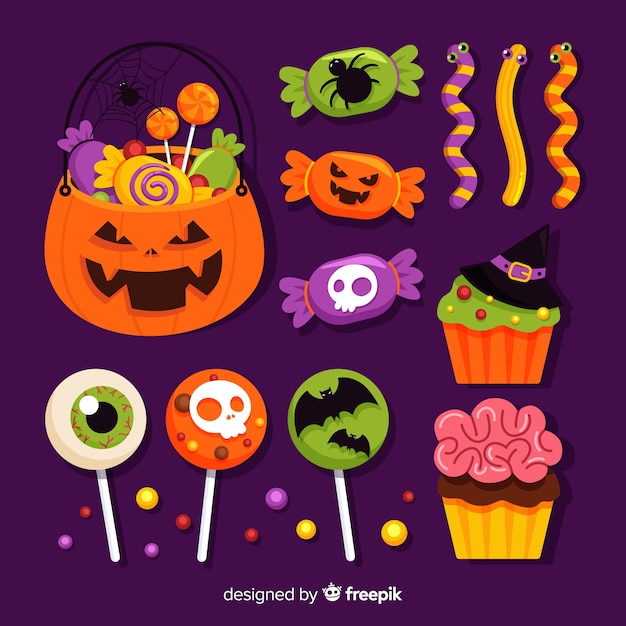 Free vector flat design of halloween candy collection