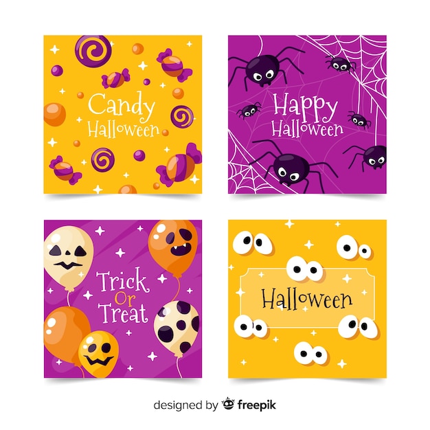 Flat design halloween card collection