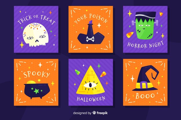 Flat design halloween card collection