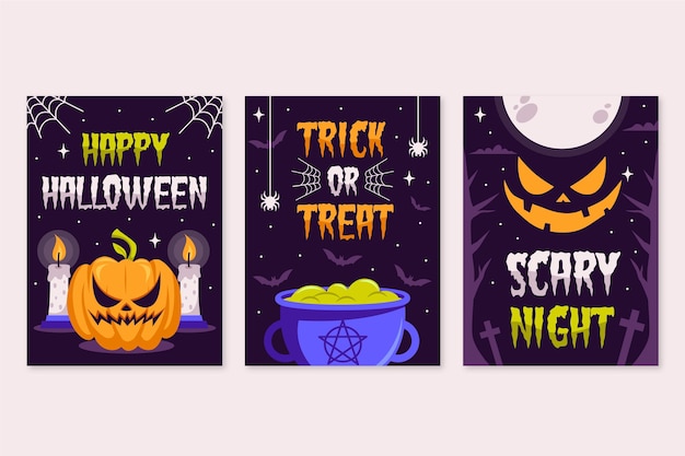 Free vector flat design halloween card collection