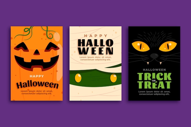 Flat design halloween card collection