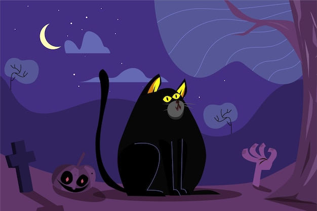 Vettore gratuito concetto di gatto di halloween design piatto