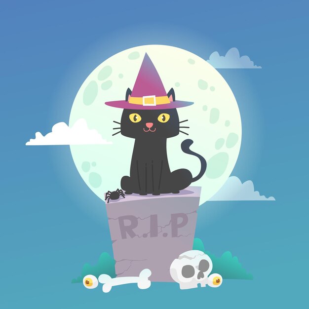 Flat design halloween cat