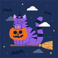 Vettore gratuito gatto di halloween design piatto