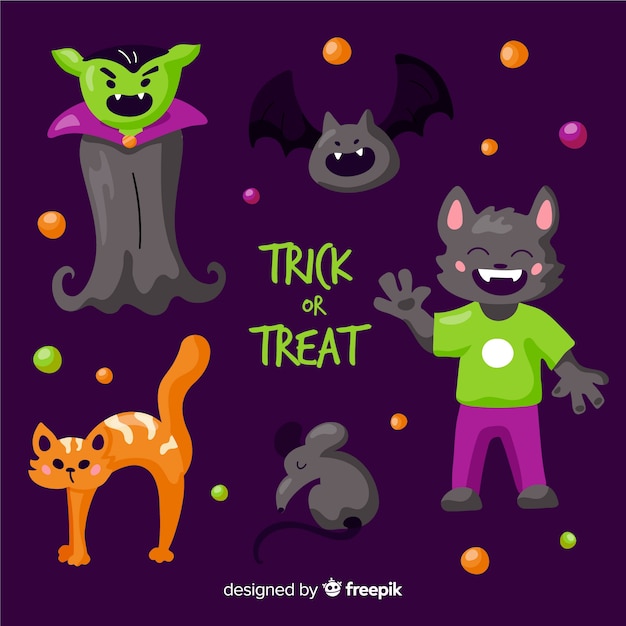 Flat design halloween character collection