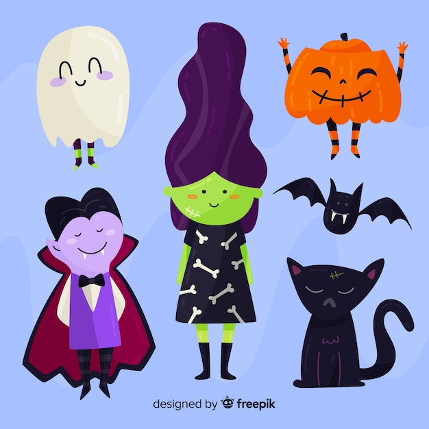 Free vector flat design halloween character collection