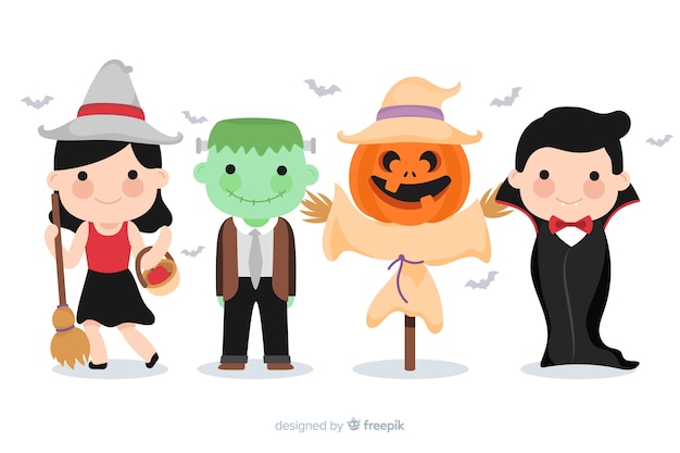 Vettore gratuito collezione di personaggi di halloween design piatto