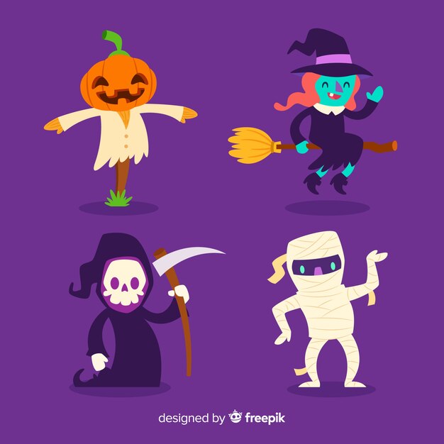 flat design of halloween character collection