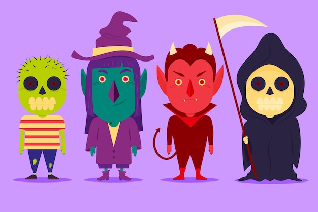 Vettore gratuito collezione di personaggi di halloween design piatto