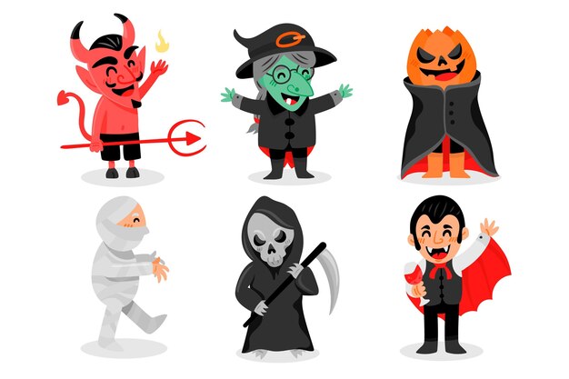 Flat design halloween character collection