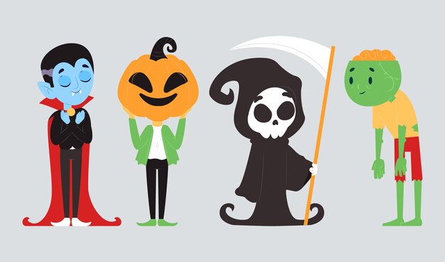 Flat design halloween character collection