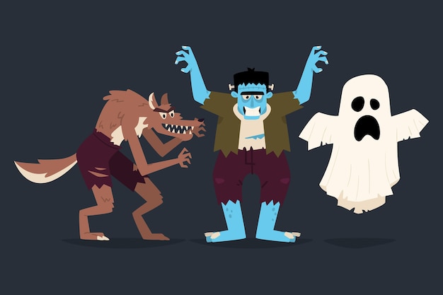 Flat design halloween character collection