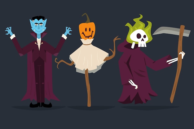 Free vector flat design halloween character collection