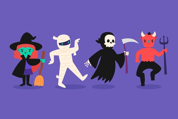 Free vector flat design halloween character collection