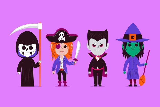 Flat design halloween character collection