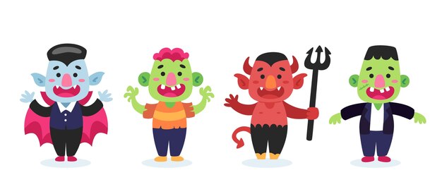 Flat design halloween character collection