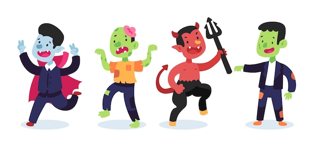 Flat design halloween character collection