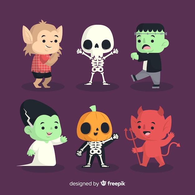 Free vector flat design halloween character collection