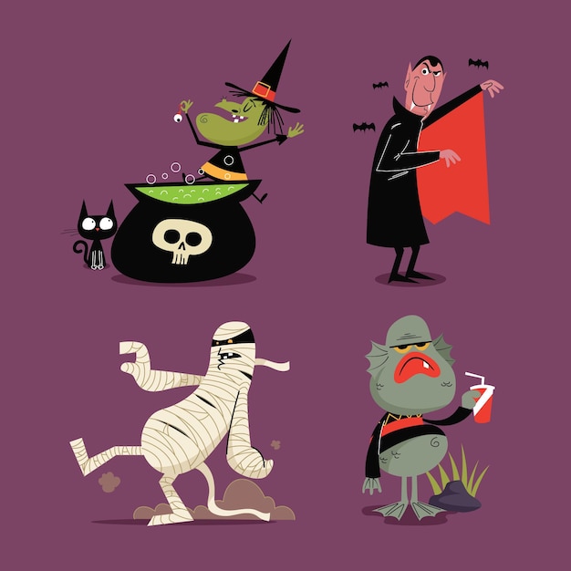 Vettore gratuito collezione di personaggi di halloween design piatto