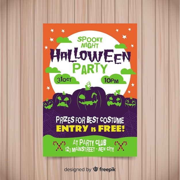 Flat design of halloween costume party poster template