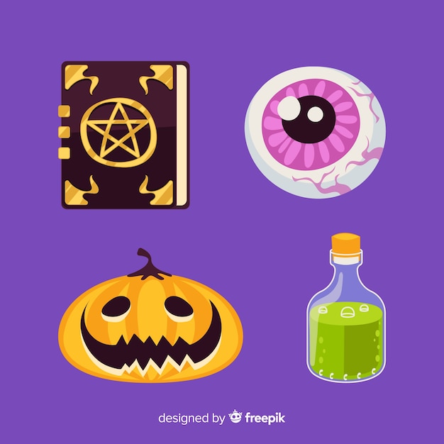 Flat design of halloween element collection