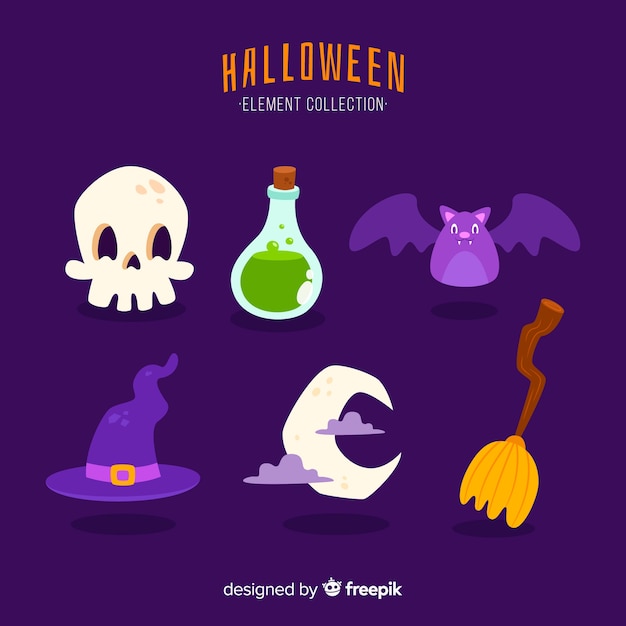 Flat design of halloween element collection